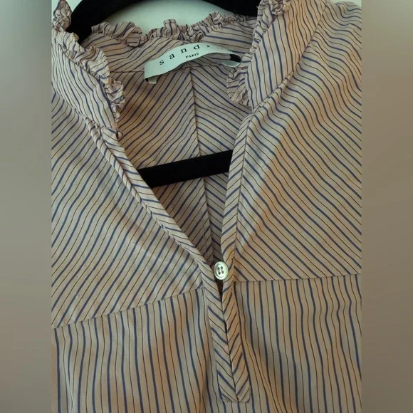 Sandro Paris - Striped Ruffle Neck Blouse with Star Detail - Picture 3 of 7